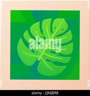 Photo of Summer monstera leaf. Exotic palm foliage, tropical nature concept. Stock vector illustration in realistic cartoon style isolated on white Stock Vector