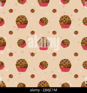 Brown chocolate cupcake seamless background Stock Vector