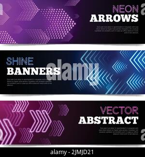 Light signboards horizontal realistic banners set with neon arrows isolated vector illustration Stock Vector