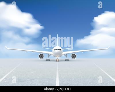 White plane prepares to take off from the runway poster at a realistic ...