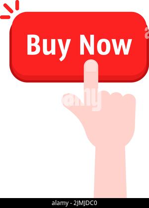 hand press on red buy now button Stock Vector
