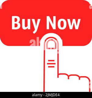 red buy now button with linear hand Stock Vector