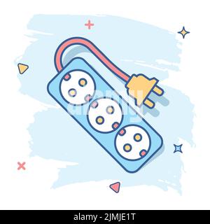 Vector cartoon extension cord sign icon in comic style. Electric power socket sign illustration pictogram. Power socket business splash effect concept Stock Vector