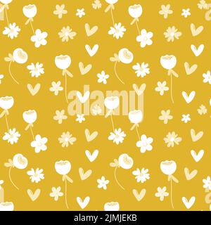 Seamless floral pattern based on traditional folk art ornaments. Colorful flowers on color background. Scandinavian style. Sweden nordic style. Vector Stock Vector