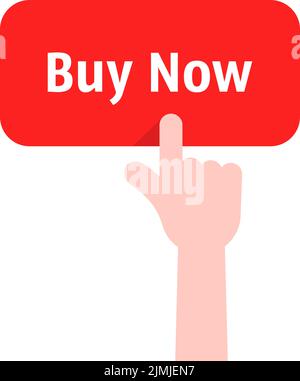 forefinger press on red buy now button Stock Vector