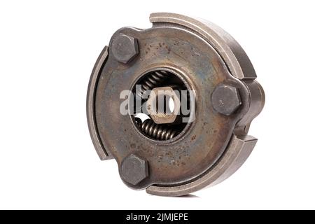 New aluminum modern clutch for chainsaw on white isolated background Stock Photo