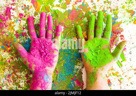 Hands rose green colors bright dry colours Stock Photo