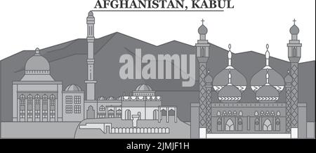 Afghanistan, Kabul city skyline isolated vector illustration, icons Stock Vector