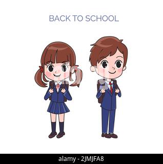 Illustration of isolated boy and girl in Japanese school uniform Stock Vector