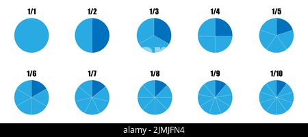Fractional pie divided into slices. Fraction circle chart vector Stock Vector