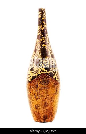 Wooden vase in abstract patterns, on a white background Stock Photo