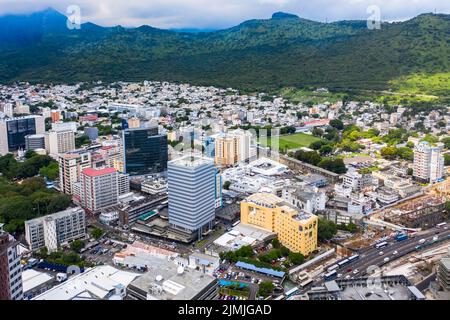 Aerial view, city view of Port Louis with harbor, old town and financial district, Mauritius Stock Photo