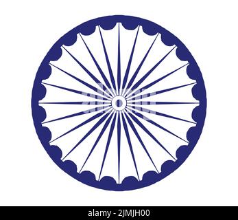 Happy Independence Day Hand Drawn Ashoka Chakra wheel Vector Illustration. Indian National Holiday 15 August Digital sketch Graphic Resource. Grunge T Stock Vector