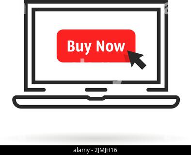 red buy now button in linear laptop Stock Vector