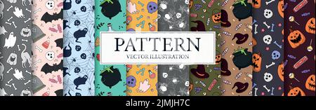 Set of 10 pcs. halloween patterns, elements of the holiday of the dead - Vector illustration Stock Vector