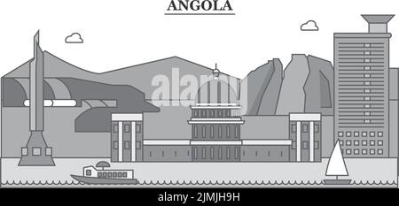 Angola- city skyline isolated vector illustration, icons Stock Vector