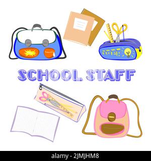 School staff vector set of elements. Educational clipart collection. Stock Vector