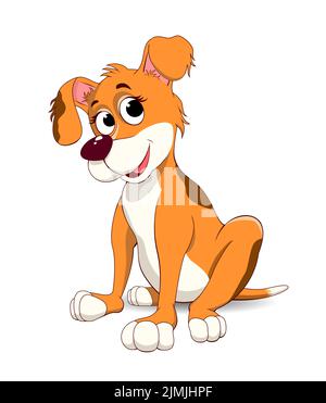 Cartoon little dog sitting. Joyful happy puppy. Friendly little dog. Doggy on a white background. Stock Vector