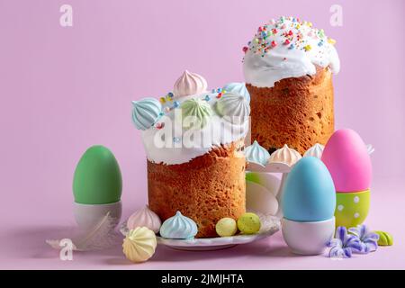 Easter card with cakes and eggs. Stock Photo