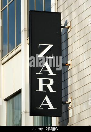 Sign on the zara retail fashion store in leeds city centre Stock Photo