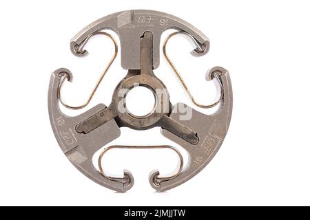 New aluminum modern clutch for chainsaw on white isolated background Stock Photo
