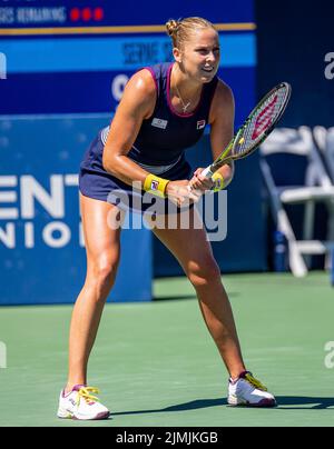 August 06, 2022 San Jose, CA USA Shelby Rogers waits for the ball during the Mubadala Silicon Valley Classic Semifinals Day Session between Shelby Rogers (USA) vs Veronika Kudermetova (RUS) at San Jose State University San Jose Calif. Thurman James/CSM Stock Photo