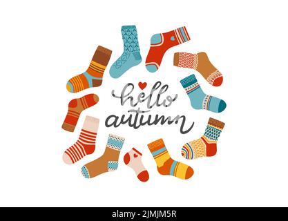 Hello autumn lettering fall season slogan vector Stock Vector