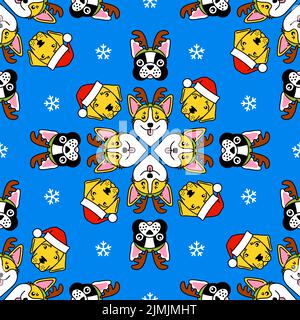 Christmas wrapping paper. Dog in costume christmas Stock Vector