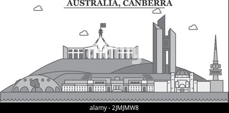 Australia, Canberra city skyline isolated vector illustration, icons Stock Vector