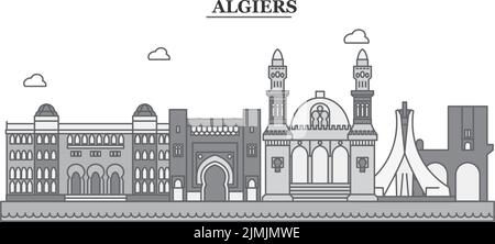 Algiers city skyline isolated vector illustration, icons Stock Vector