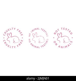 Not tested on animals label set. Circle cruelty free badge with rabbit. Stock Vector