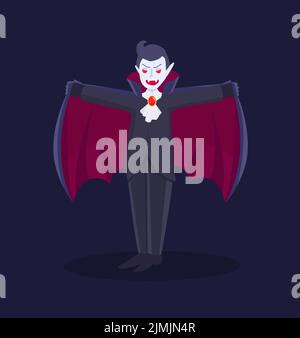 Vampire man in cloak, isolated fantasy character Stock Vector