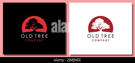Big Old Maple Tree Label Logo Inspirational Design Stock Vector