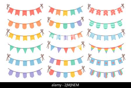 Happy birthday flags set welcome sign vector Stock Vector