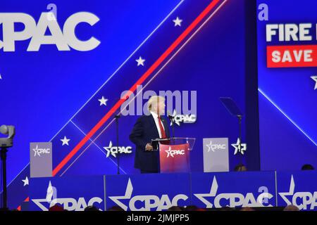 Dallas, TX, USA. 6th Aug, 2022. (NEW) Former President of the United States of America Donald Trump delivers remarks at the CEPAC in Dallas, Texas. August 6, 2022, Dallas, TX, USA. Former President of the United States of America Donald J. Trump delivers remarks during the Conservative Political Action Conference (CPAC), held in the state of Texas, in United States, on Saturday (6). Donald John Trump is an American politician, media personality and businessman who served as the 45th president of the United States from 2017 to 2021. Trump graduated from the Wharton School of the University of Stock Photo