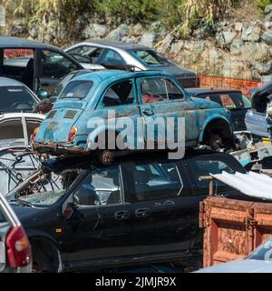Old cars in the junkyard Stock Photo