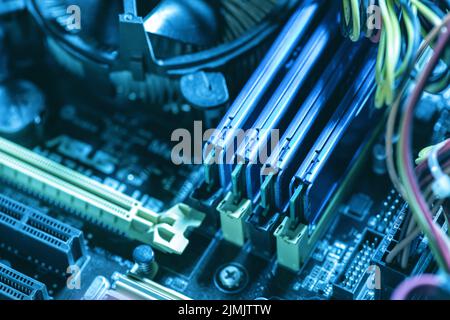 Different computer parts inside the personal computer Stock Photo