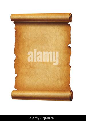 Old mediaeval paper sheet. Parchment scroll isolated on white Stock Photo