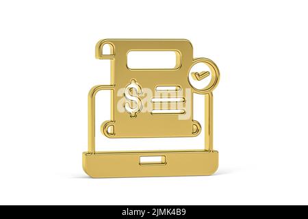 Golden 3d cash register icon isolated on white background - 3d render ...