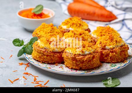 Homemade mini carrot Easter cake. Stock Photo