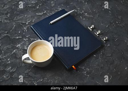 Book, pen, coffee cup Stock Photo