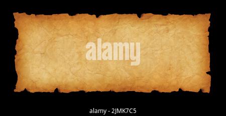 Old paper horizontal banner. Parchment scroll isolated on black Stock Photo