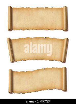 Old Parchment paper scroll set isolated on white. Vertical banners ...