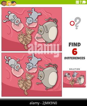 Differences game with cartoon sleeping cats coloring book page Stock ...