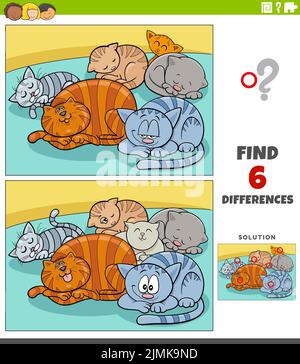 Differences game with cartoon sleeping cats coloring book page Stock ...