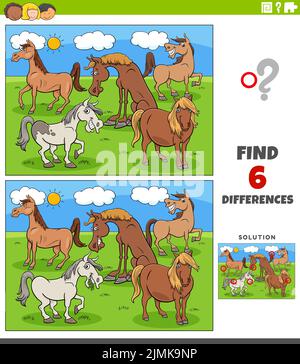 Differences educational game with cartoon farm animals Stock Photo - Alamy
