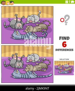 Differences game with cartoon sleeping cats coloring book page Stock ...