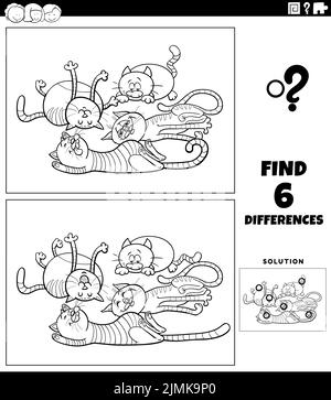 Differences game with cartoon cats coloring page Stock Photo - Alamy