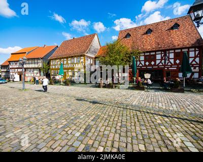 Replica historical half-timbered houses in the Hessenpark open-air museum Stock Photo