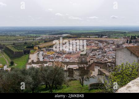 High angle view of the historic city center of Elvas with its military fortifications Stock Photo